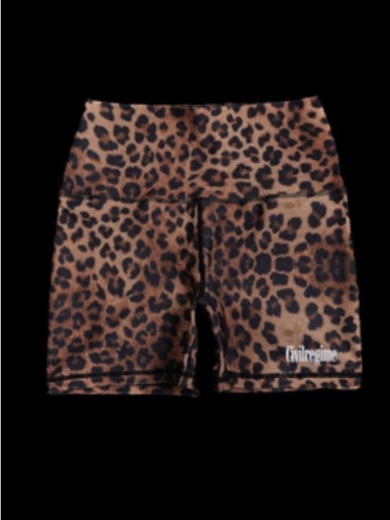 Civil Regime Pants - Civil Regime Leopard Print High-Waist Women’s Bike Shorts - Brown/Black size L